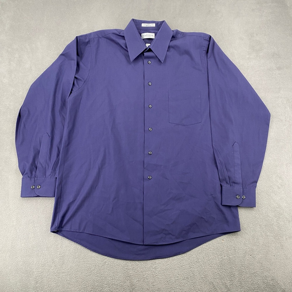 Van Heusen Mens Purple Poplin Dress Shirt Wrinkle Free Large 16.5 34/35 7787